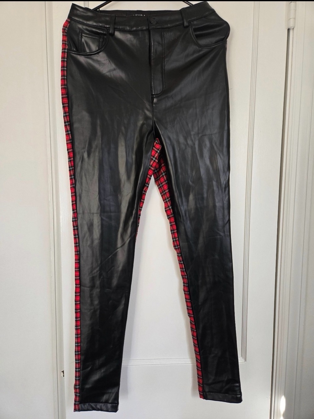 AKIRA Red and Black Plaid Pants